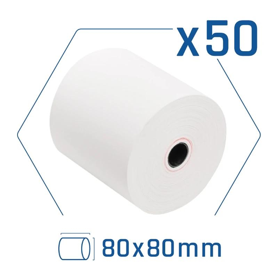 Pack 50 rollos papel térmico sin BPA 80X80mm 1