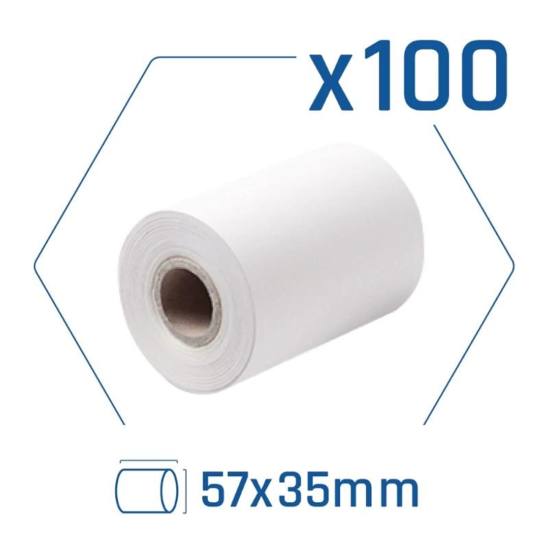 Pack 100 rollos papel térmico datáfono 57x35 mm 1