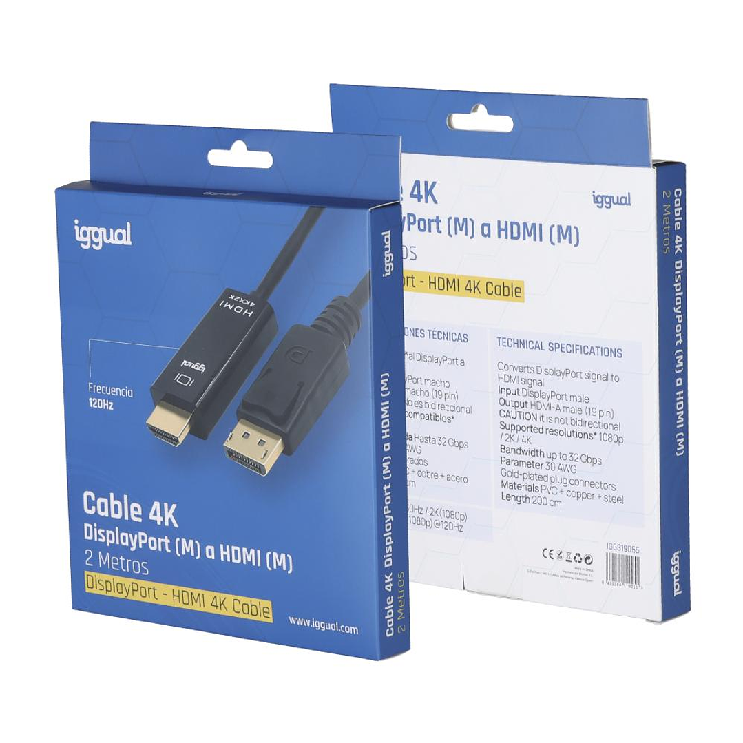 iggual Cable DisplayPort (M) a HDMI (M) 4K 2metros 2