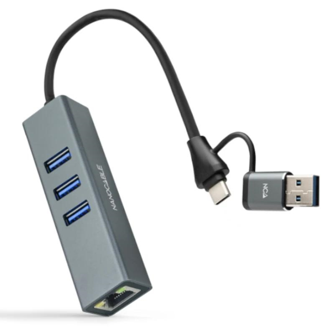 Nanocable Conversor USB-C+USB-A/M RJ45+ 3xUSB-A 1