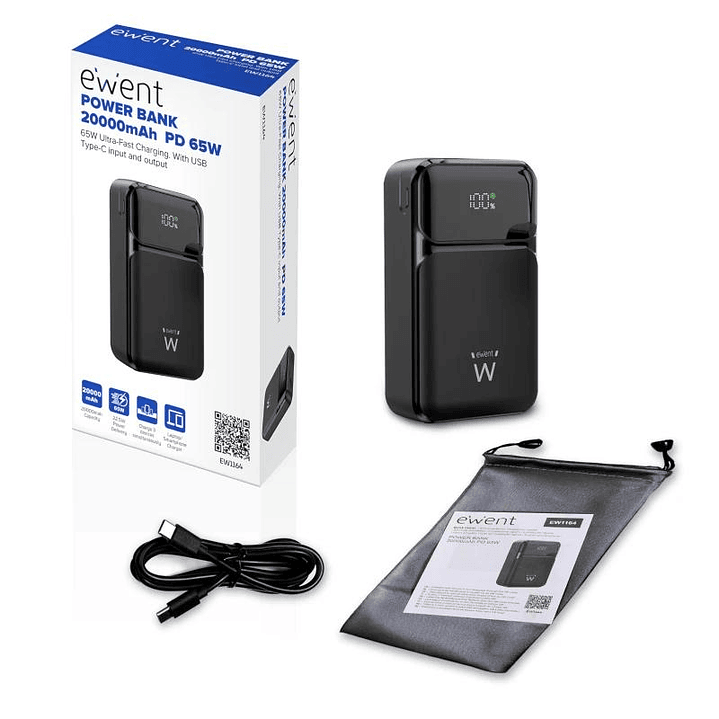 EWENT POWERBANK 65W, 20000mAh CARGA RÁPIDA 3