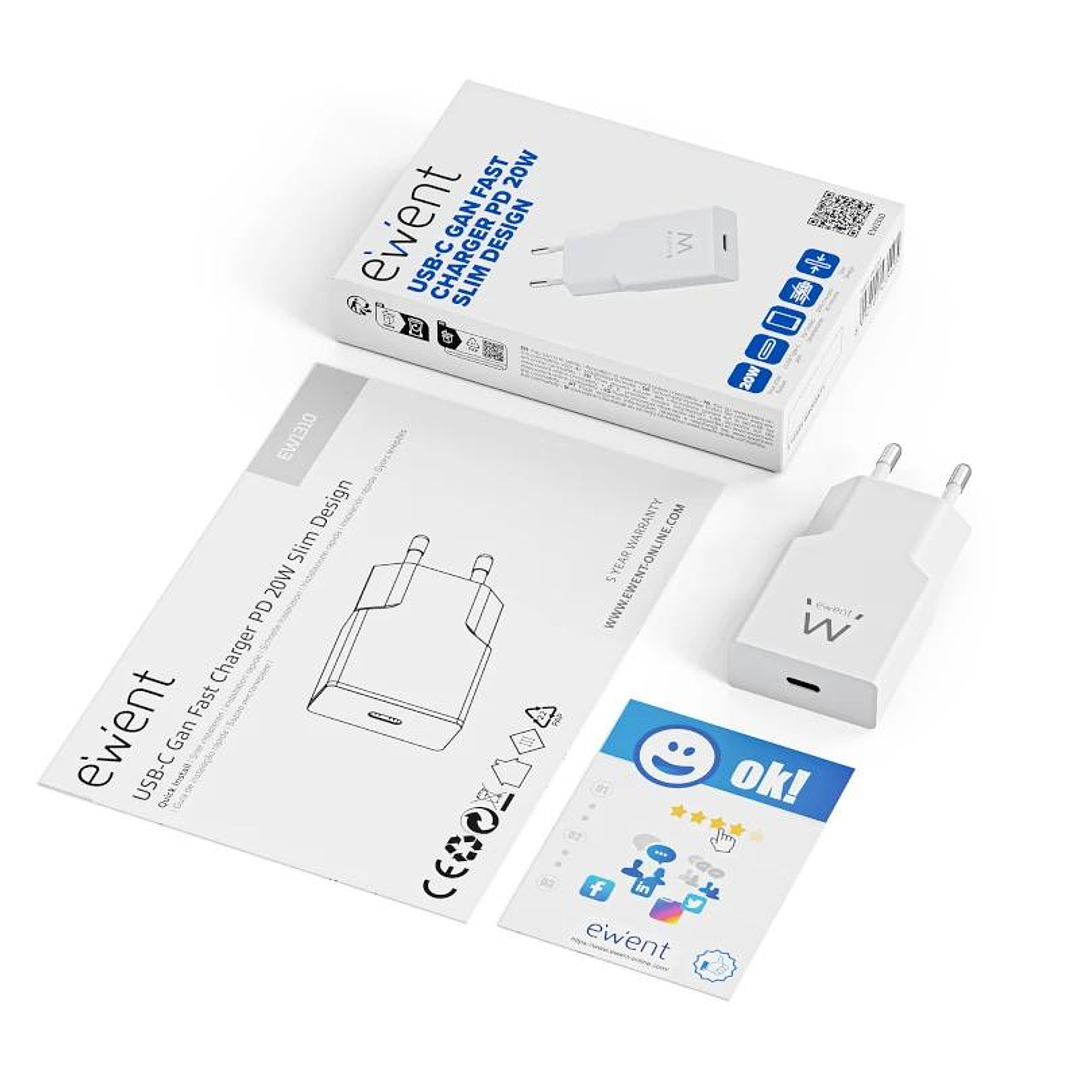 EWENT EW1310 Cargador rápido USB-C 20W Tec.Ganfast 2