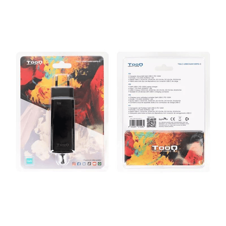 Tooq Cargador portátil GAN USB-C PD 100W Cúbico 4