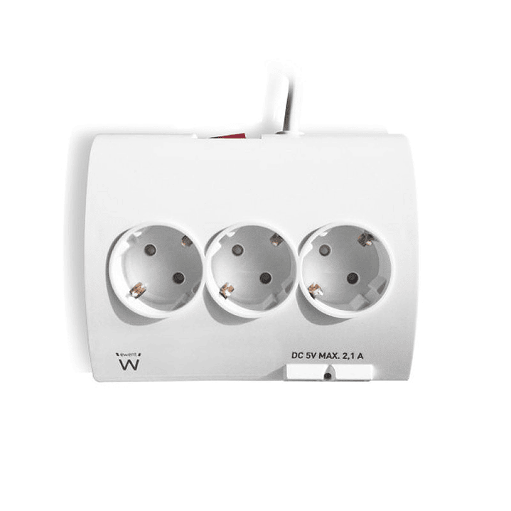 EWENT EW3935 Regleta 5 Schuko + 2 usb 2.1A 3