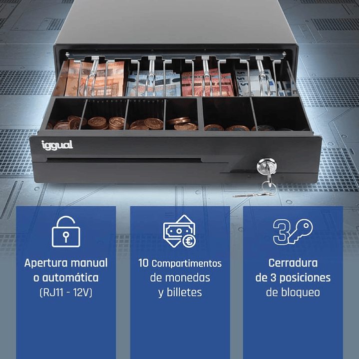 iggual Cajón Portamonedas IRON-10 38cm 4+6 negro 2