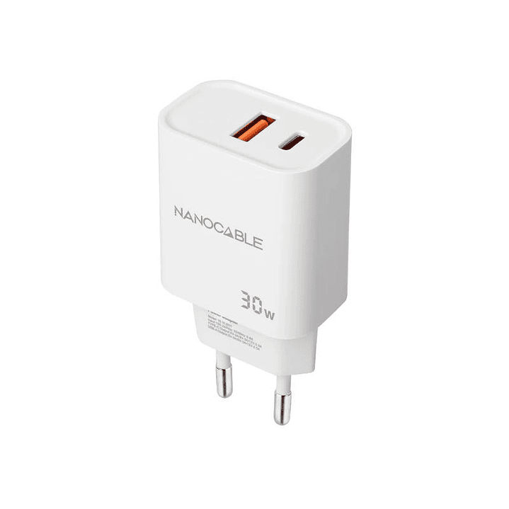 Nanocable Cargador USB-C/PD+USB-A/QC 30W Blanco 1
