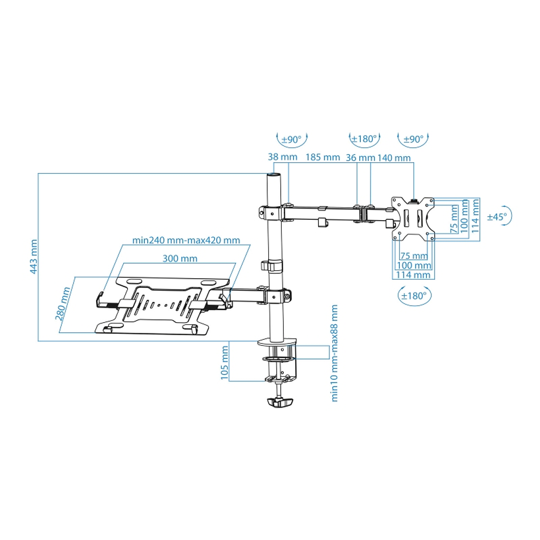 Tooq DB1200TN-B Soporte mesa monitor/portátil 4