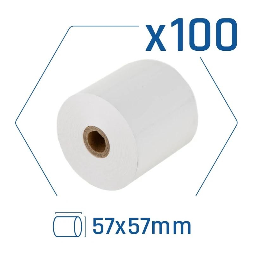 Pack 100 rollos papel térmico sin BPA 57X57mm 1