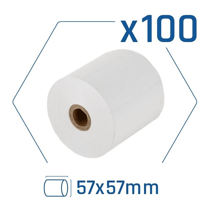 Pack 100 rollos papel térmico sin BPA 57X57mm 1
