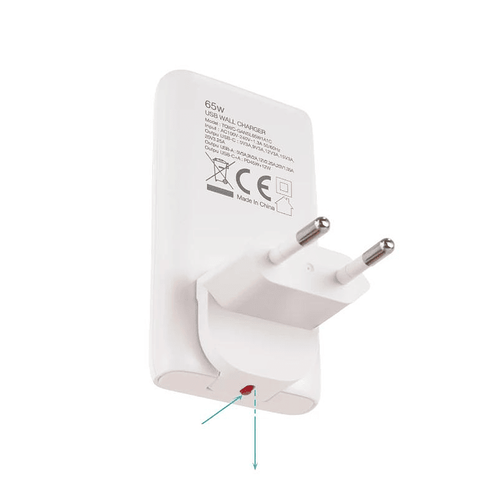 Tooq Cargador pared GAN USB-C/PD + USB-A/QC 65W 3