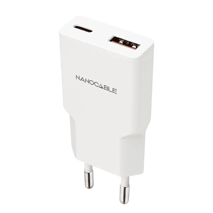 Nanocable Cargador USB-C/PD + USB-A/QC 20W Blanco 1