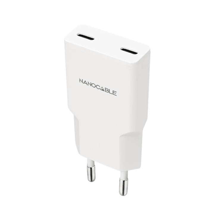 Nanocable Cargador 2xUSB-C/PD 20W  Blanco 1