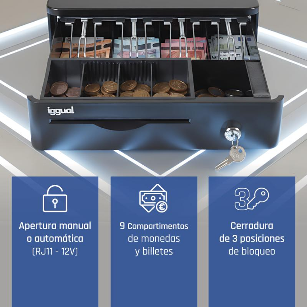 iggual Cajón Portamonedas IRON-10R 38cm 4+5 negro 2