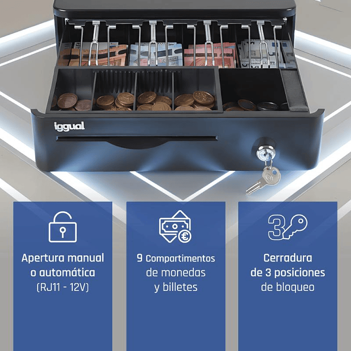 iggual Cajón Portamonedas IRON-10R 38cm 4+5 negro 2