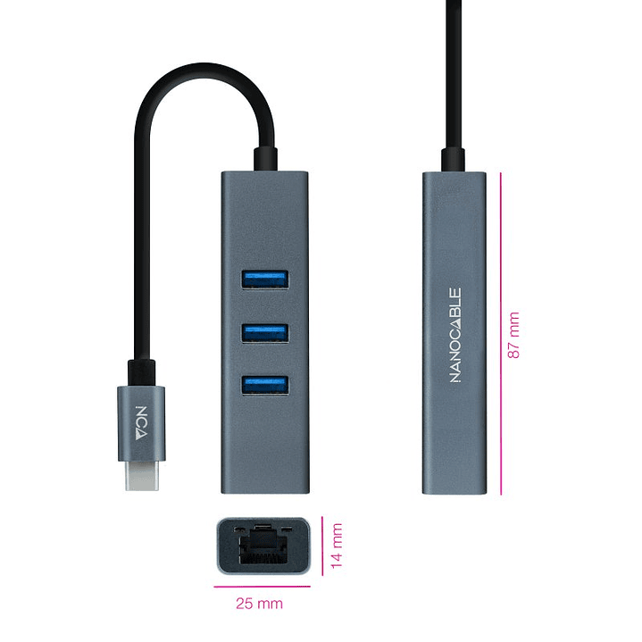 Nanocable Conversor USB-C Ethernet +3xUSB 3.0 2