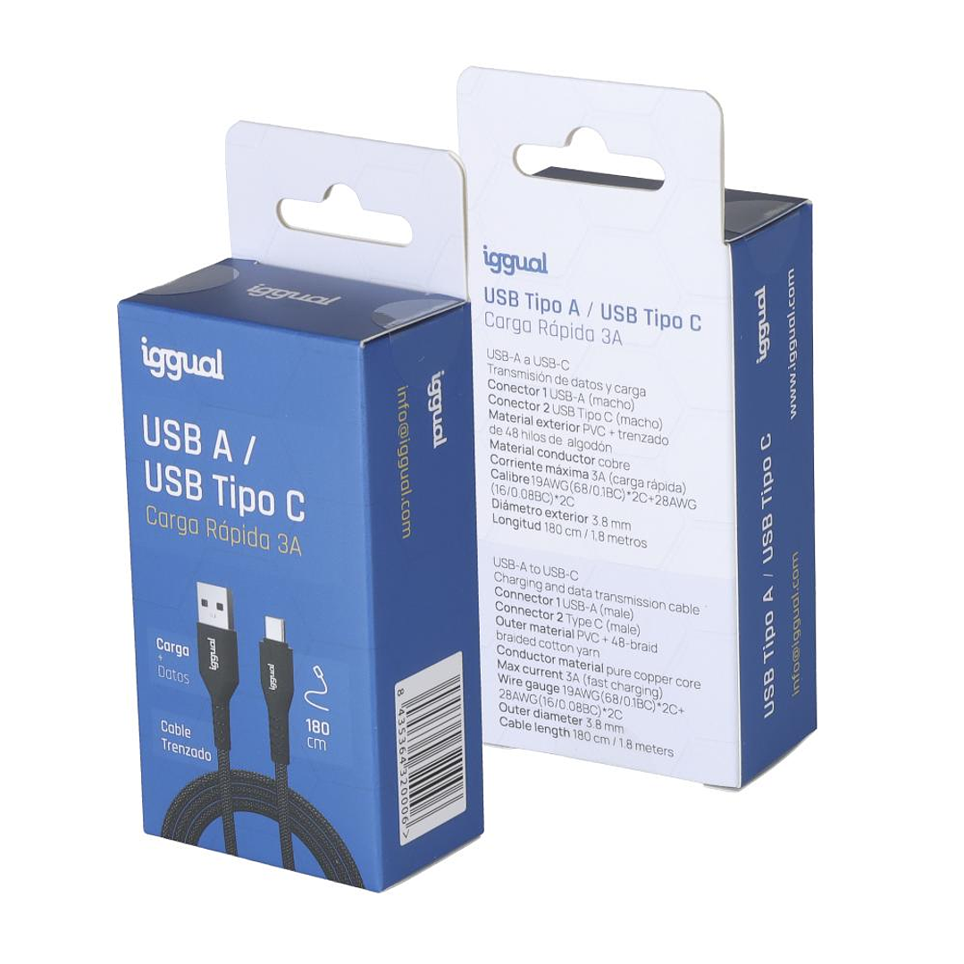 iggual Cable USB-A a tipo C 3A 180 cm trenzado 2