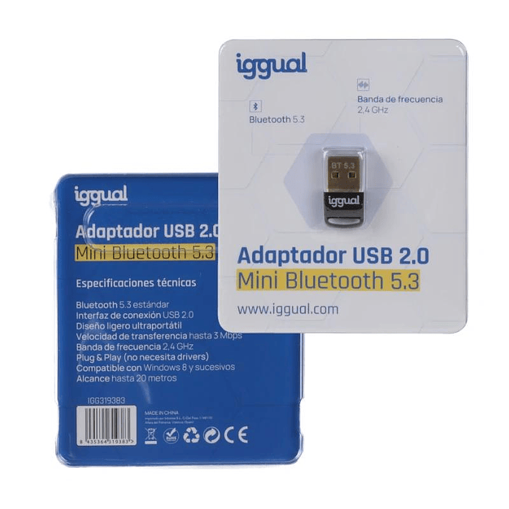 iggual Adaptador USB 2.0 mini Bluetooth 5.3 2