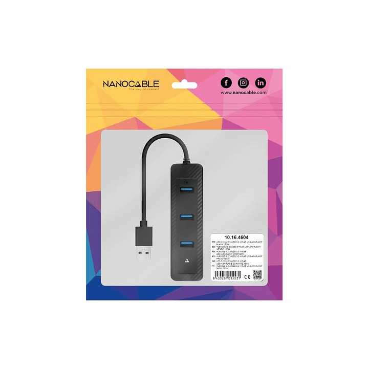 Nanocable Conversor USB 3.0 Ethernet + 3xUSB 3.0 3
