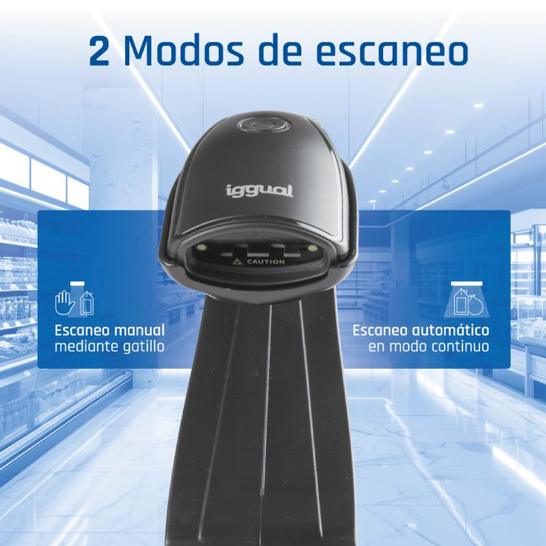 iggual Lector código barras 1D USB botón soporte 4
