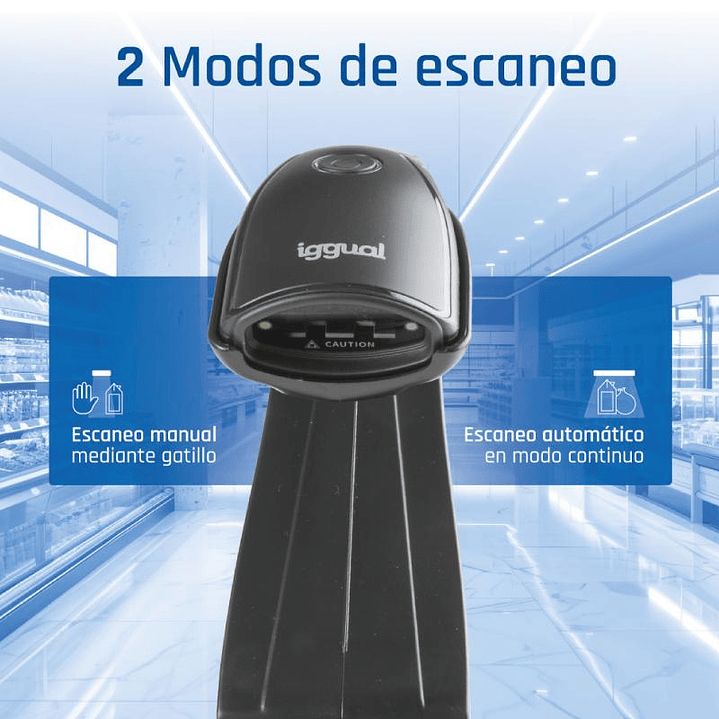 iggual Lector código barras 1D USB botón soporte 4