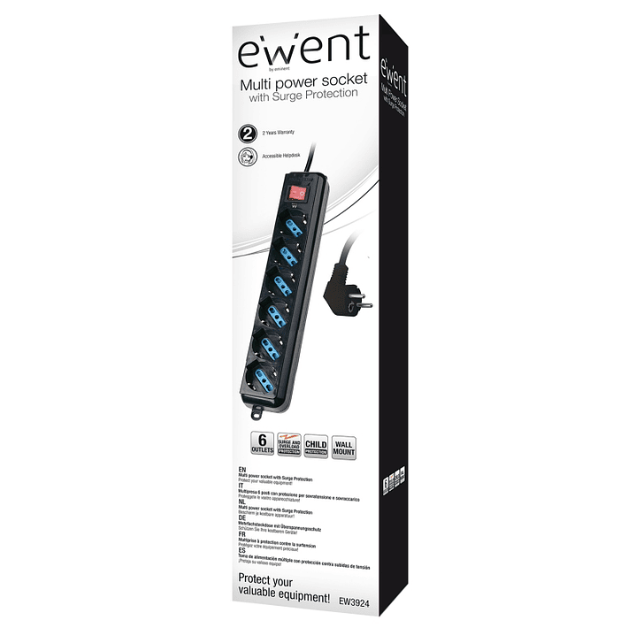 Ewent EW3924 Regleta 6 tomas con proteccion Negro 3