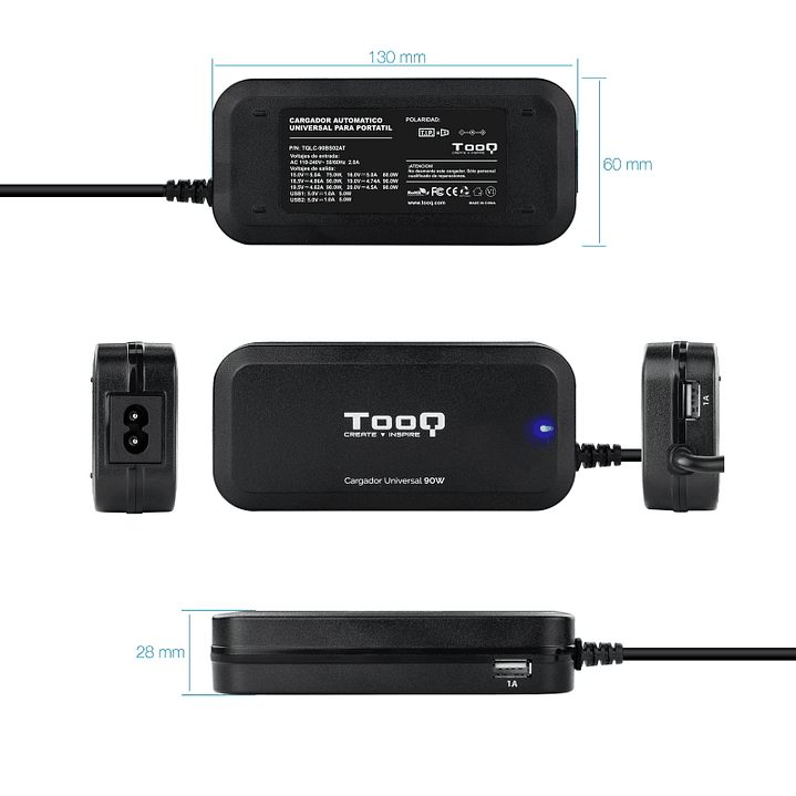 Tooq Cargador universal portátil automático 90w 2