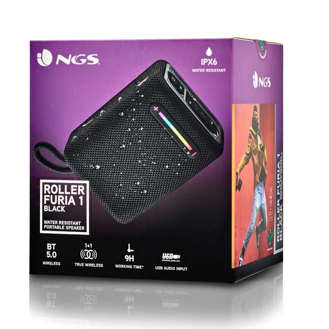 NGS Altavoz Rollerfuria1 BT RGB IPX6 Negro 15W 3
