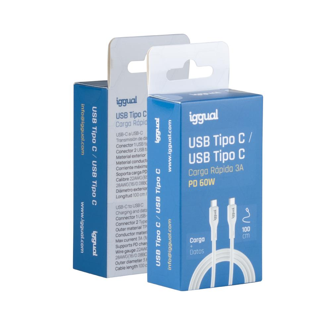 iggual Cable USB-C/USB-C 100 cm blanco Q3.0 3A 60W 3