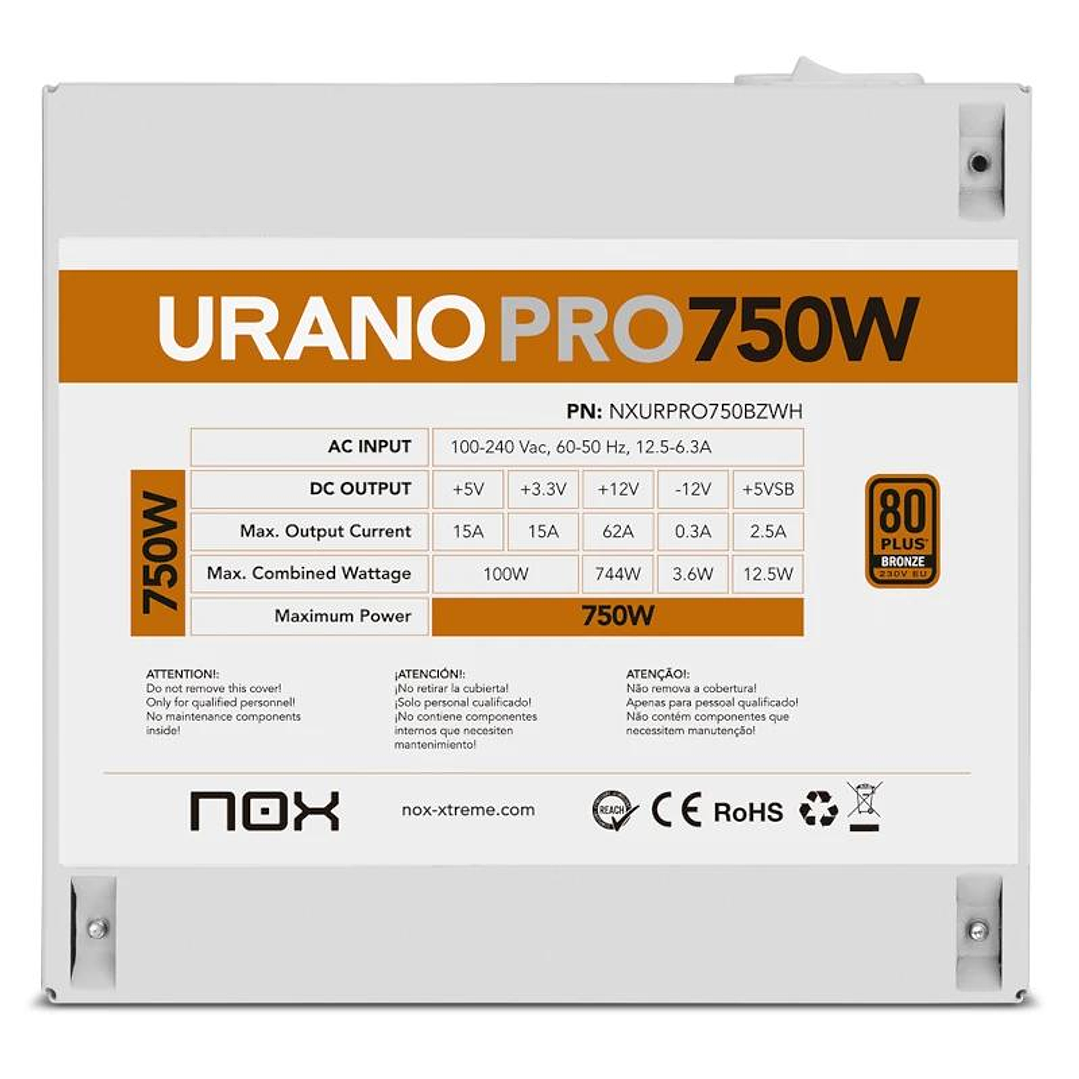 NOX Fuente ATX Urano PRO 750W Bronze Blanco 4
