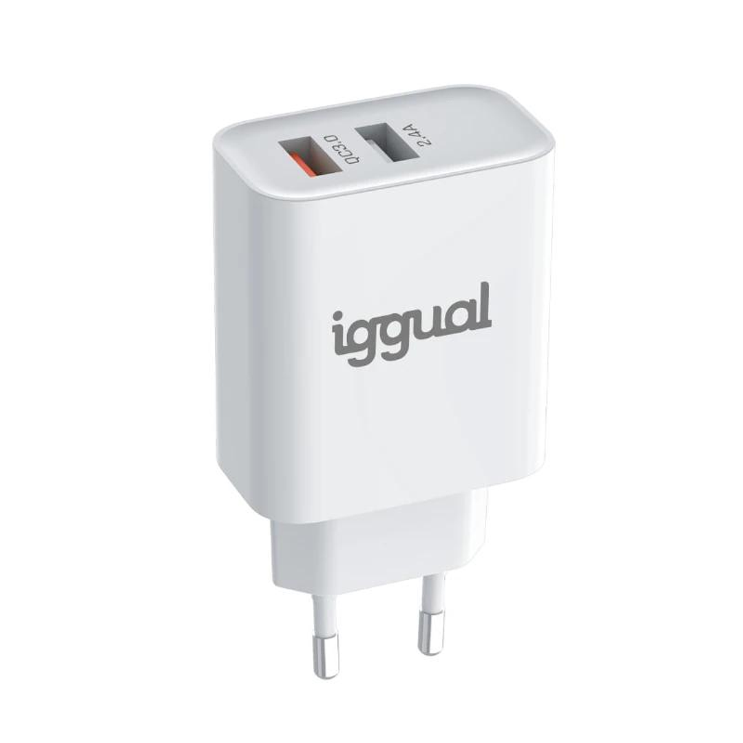 iggual Cargador doble 2xUSB carga rápida QC3.0 30W 2