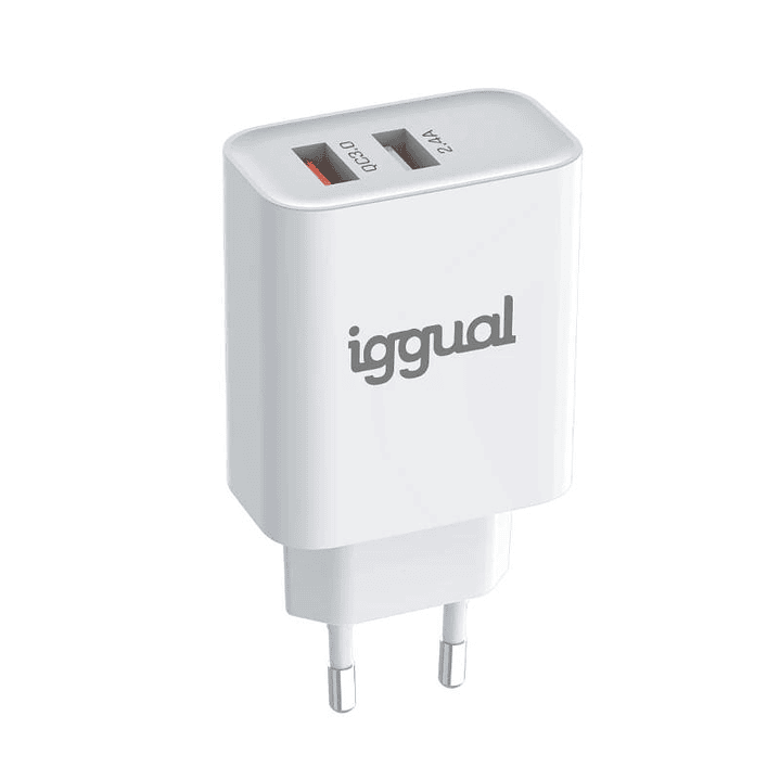 iggual Cargador doble 2xUSB carga rápida QC3.0 30W 2