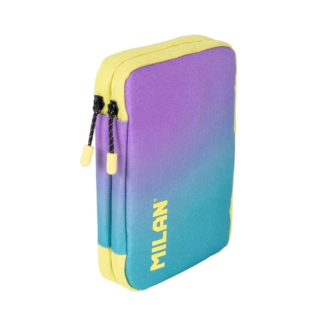 Milan Sunset Estuche de 2 Pisos con 2 Gomas de Borrar, Sacapuntas, Lapiz, Boligrafo P1+ Azul, Regla, 12 Lapices de Colores y 18 Rotuladores 1