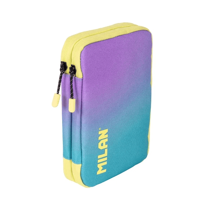 Milan Sunset Estuche de 2 Pisos con 2 Gomas de Borrar, Sacapuntas, Lapiz, Boligrafo P1+ Azul, Regla, 12 Lapices de Colores y 18 Rotuladores 1