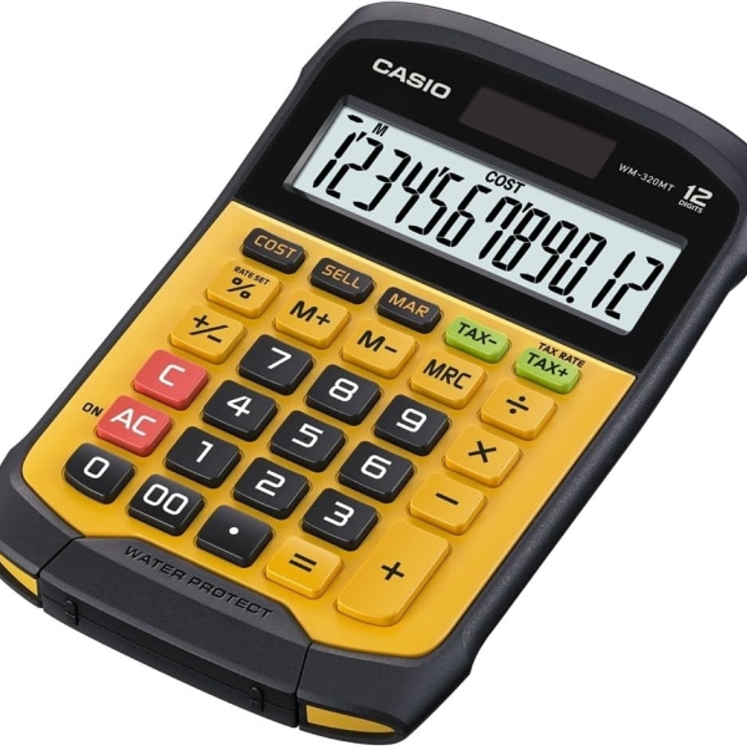 Casio WM-320T Calculadora de Sobremesa de 12 Digitos - Teclado Desprendible y Lavable IP54 - Pantalla Grande - Simbolos de Comando de Funcion - Alimen 1