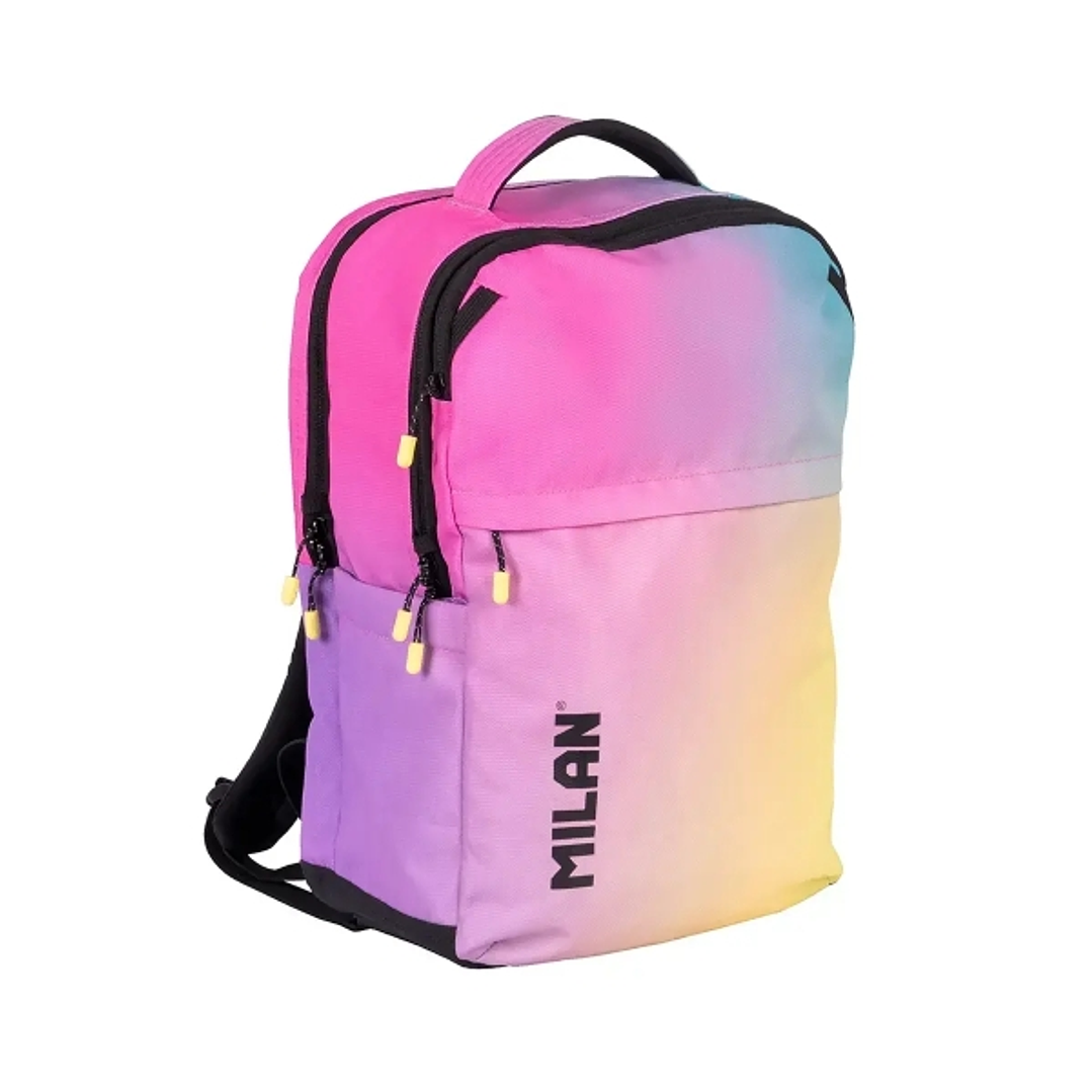 Milan Sunset Mochila Escolar 25L 5 Cremalleras - Bolsillos Laterales - Compartimento Acolchado para Portatil 16