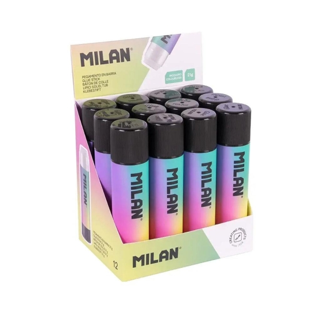 Milan Sunset Expositor con 12 Barras de Pegamento 21g - Multiusos - Multisuperficies - Sin Disolventes - Uso Escolar - Color Blanco 1