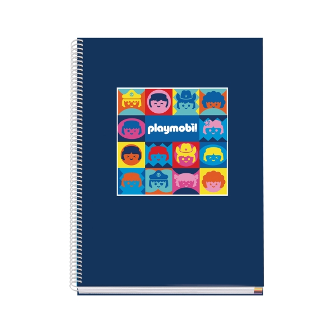 Dohe Playmobil Cuaderno Espiral A4 100 Hojas Microperforadas Cuadricula 5mm - Tapa Dura Carton Forrado - Bandas de Color 1