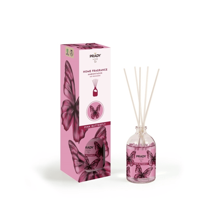 Prady Ambientador Mikado Pink Butterfly - Frasco de Cristal 100 ml y Varitas Difusoras 1