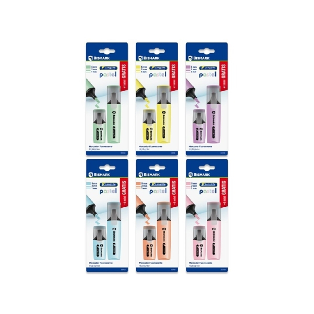 Bismark Long-Life Pack de 1 Mini Marcador + 1 Marcador Fluorescente - Tinta de Secado Rapido - Punta Biselada - Ideal para Subrayar y Resaltar - Diseñ 1