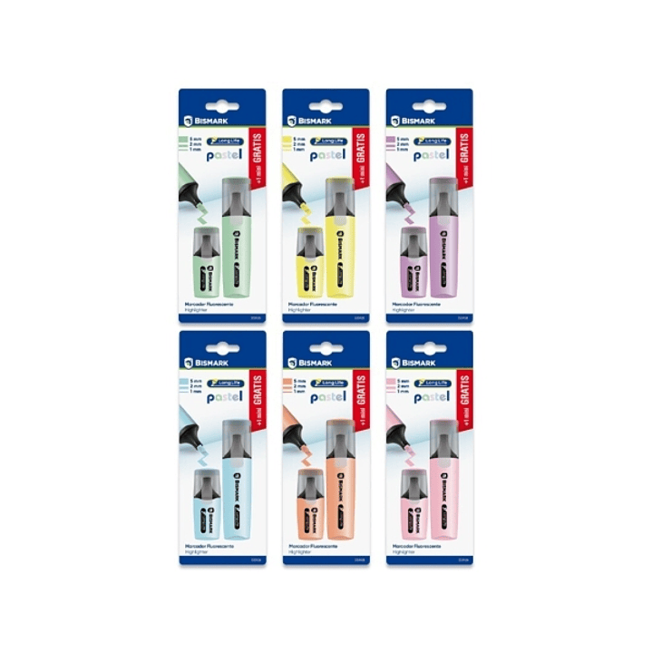 Bismark Long-Life Pack de 1 Mini Marcador + 1 Marcador Fluorescente - Tinta de Secado Rapido - Punta Biselada - Ideal para Subrayar y Resaltar - Diseñ 1