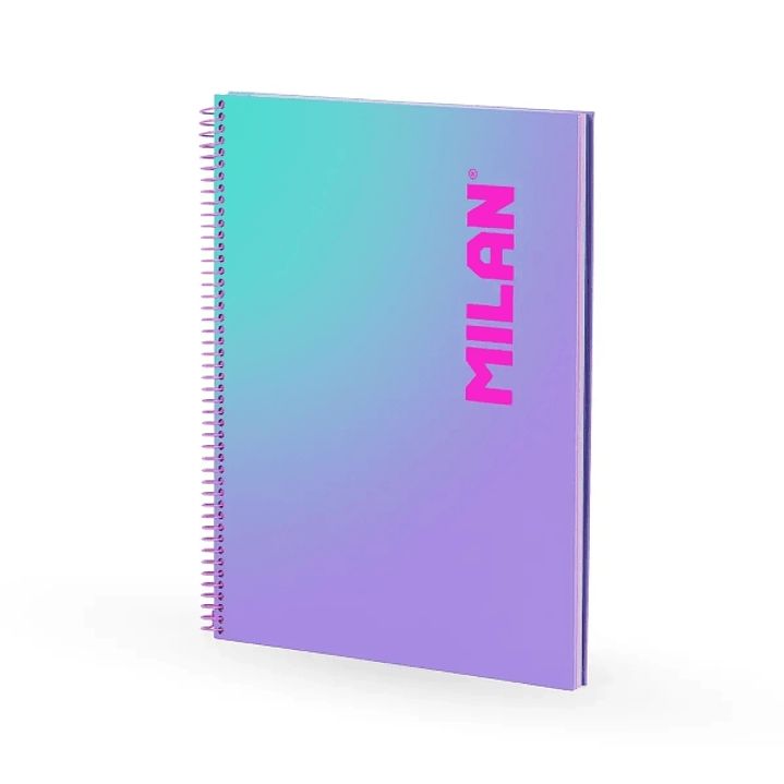 Milan Sunset Cuaderno Espiral Formato A4 Pautado 7mm - 90 Hojas de 95 gr/m2 - Microperforado, Bandas de Color y 4 Taladros - Color Violeta/Turquesa 1