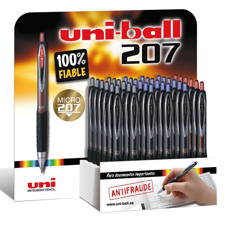 Uni-ball UMN-207 Signo Expositor con 36 Boligrafos - Punta de Bola 0.7mm - Grip de Caucho Antifatiga - Tinta Pigmentada Resistente a Luz y Agua - Colo 1