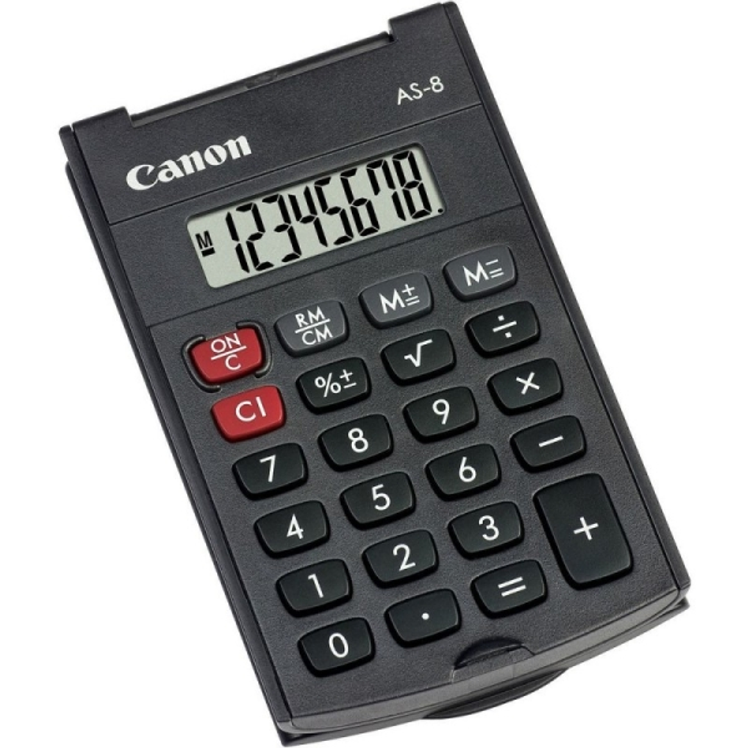 Canon AS-8 Calculadora de Bolsillo con Pantalla LCD de 8 Digitos - Con Tapa Rigida Plegable - Alimentacion con Pila - Color Gris Oscuro 1