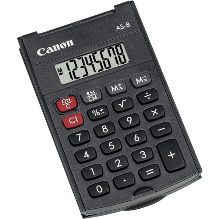 Canon AS-8 Calculadora de Bolsillo con Pantalla LCD de 8 Digitos - Con Tapa Rigida Plegable - Alimentacion con Pila - Color Gris Oscuro 1