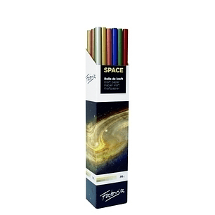 Fabrisa Space 6C Expositor de 30 Rollos de Papel Regalo - Papel Kraft Verjurado de 70gr - Medidas del Rollo 1x3m - Colores Metalizados Surtidos