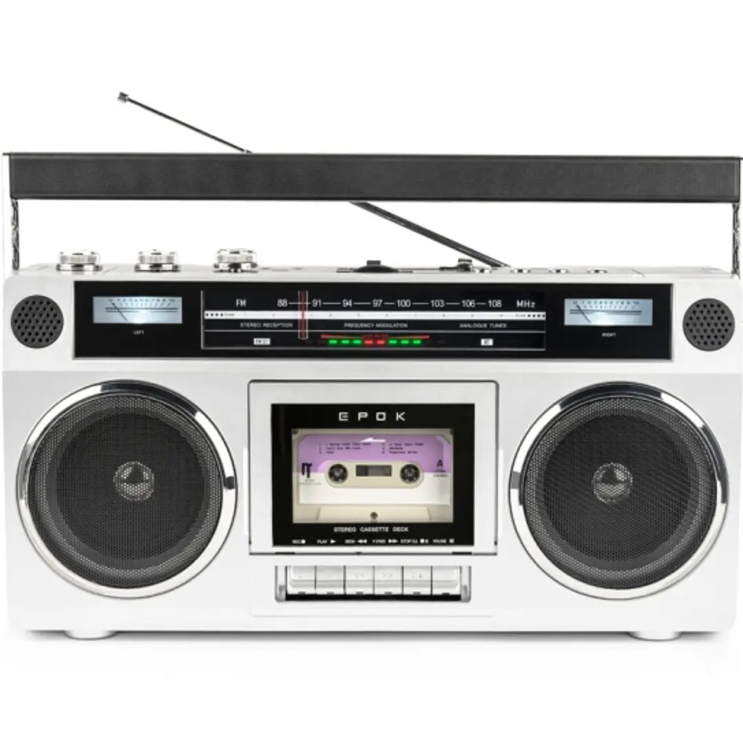 Bigben Blaster Radio Cassette Portatil Retro - Radio FM - Potencia Musical 15W - Bluetooth - Alimentacion de Corriente y Pilas 1