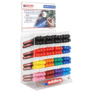 Edding 300 Expositor de 96 Rotuladores Permanentes - Punta Redonda - Trazo entre 1.5 y 3mm - Tinta Casi Inodora - Capuchon con Clip - Secado Rapido - 