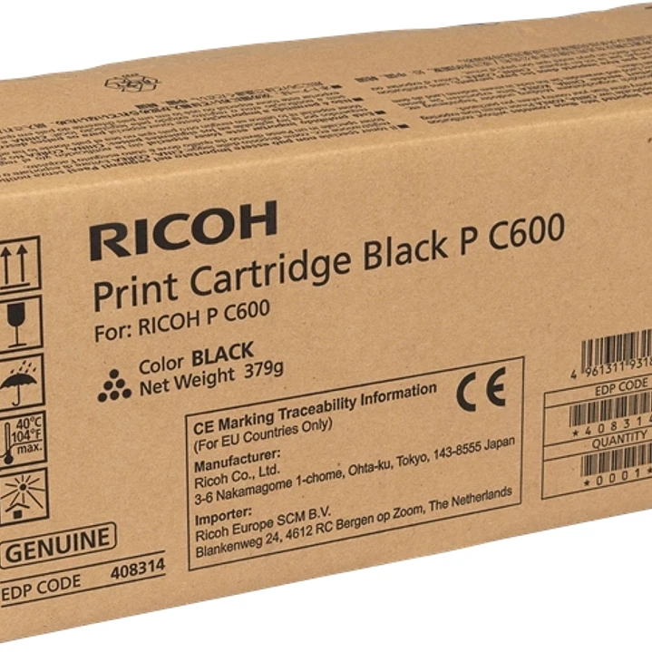 Ricoh PC600 Negro Cartucho de Toner Original - 408314/P C600BK 1