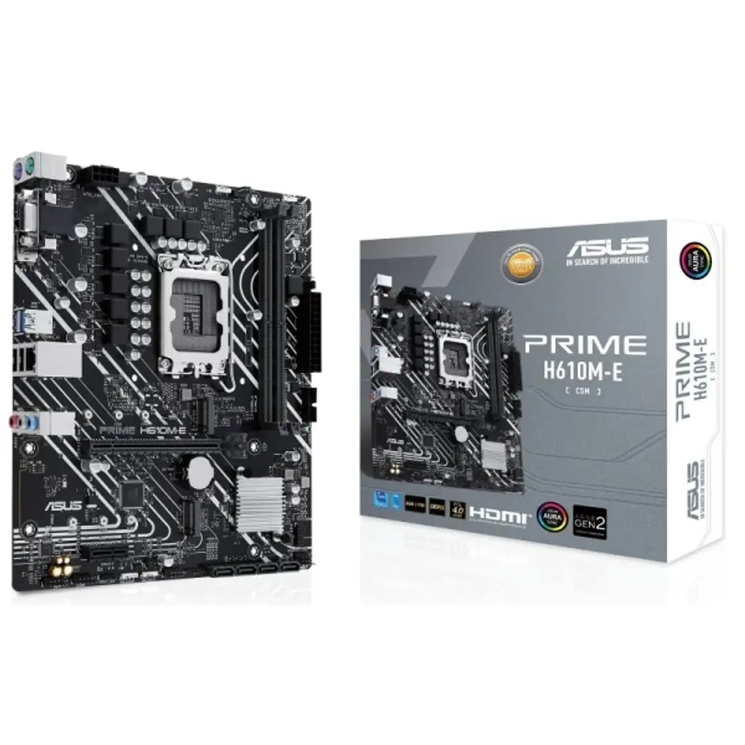 Asus Prime H610M-E-CSM Placa Base Intel1700 2x DDR5 - HDMI, VGA, M.2, PCIe4.0, 4x Sata III, RJ-45, USB 2.0, 3.2, DisplayPort, MicroATX 1