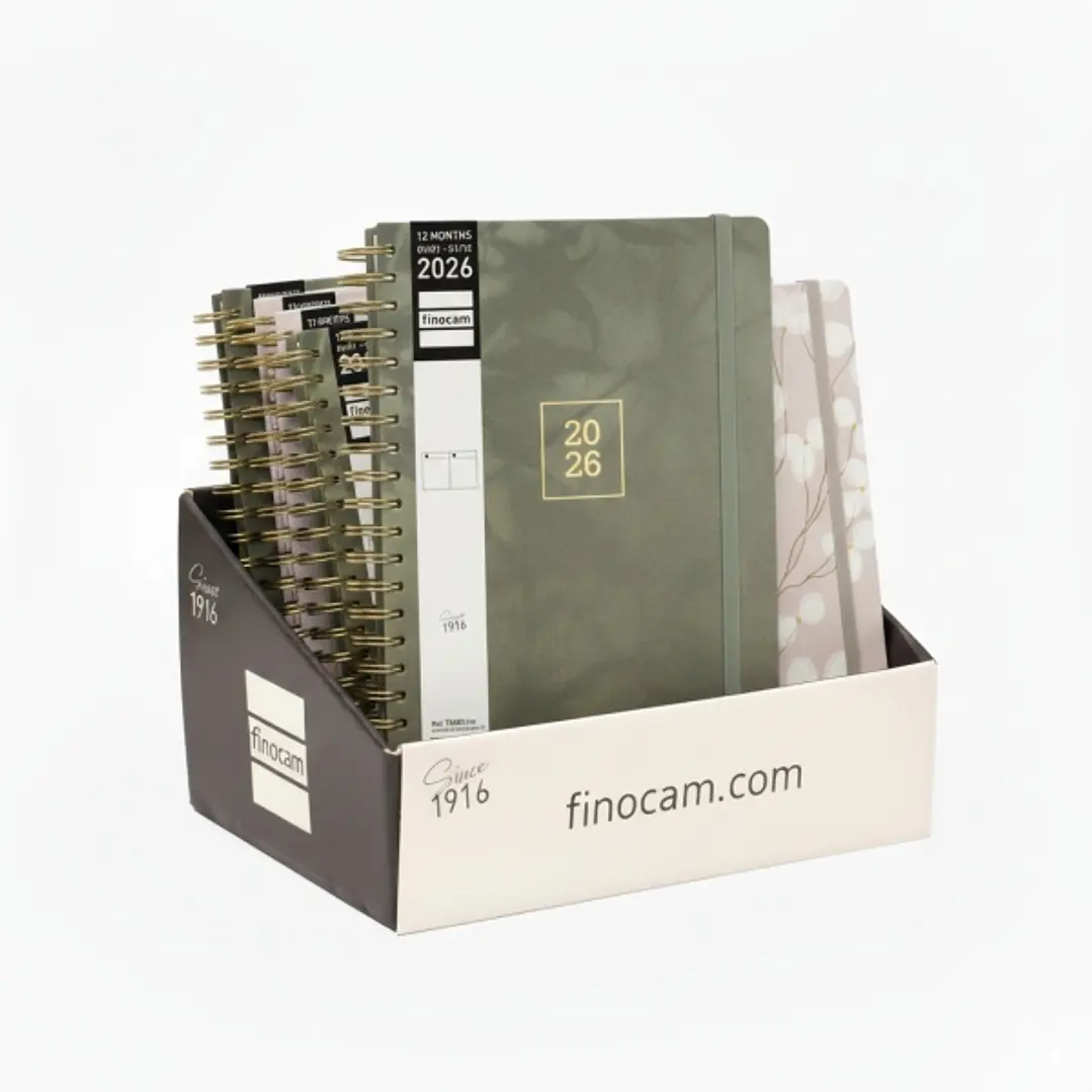 Finocam Optimal Expositor con 8 Agendas de Espiral Surtidas Internacional - Anual 2026 - Planificador - Cierre de Goma - Color Surtidos 1